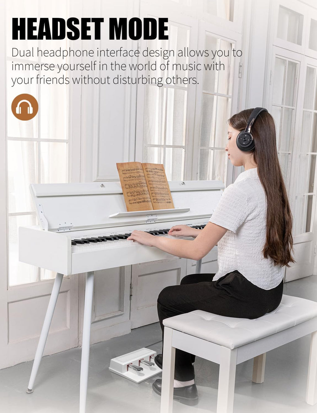UISCOM 88 Key Weighted Home Digital Piano- Wooden Desk Electric Piano Transforms Between Desk and Vanity - Progressive Hammer-Action Keyboard, Perfect for Beginners with MIDI-White
