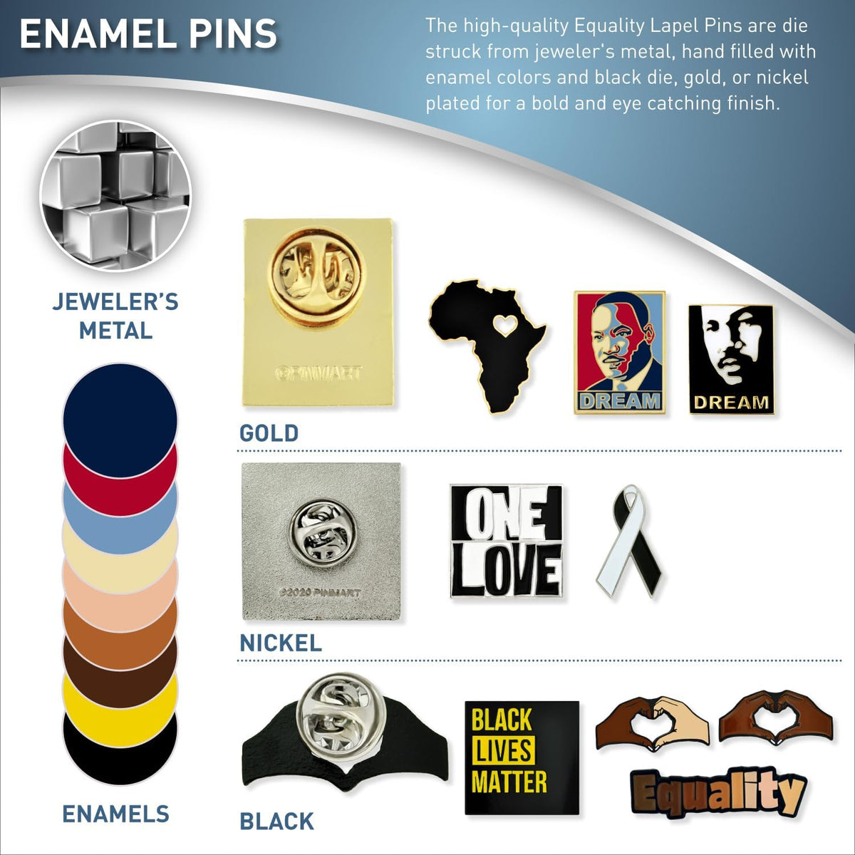 PinMart Equality Lapel Pin – Black Die Plated Enamel Lapel Pin for BLM Advocates – Raise Awareness and Fight for Equality – Badge for Clothing, Bags, and Lanyards