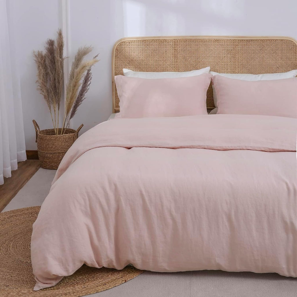 Simple&Opulence 100% Linen Duvet Cover Set, Natural French Flax Blush Pink Duvet Cover Twin Size, Breathable Soft Comfy Linen Bedding Comforter Cover with 1 Pillowcase(Blush Pink, 68'x86')
