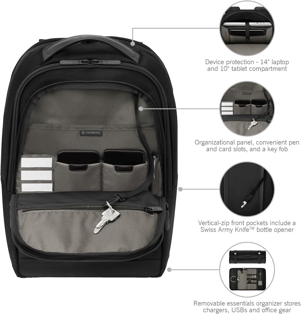 Victorinox Altmont Professional Compact Laptop Backpack - Tablet & Laptop Bag for Travel Accessories - Computer Backpack Includes Sleek Organizer - 16 Liters, Black