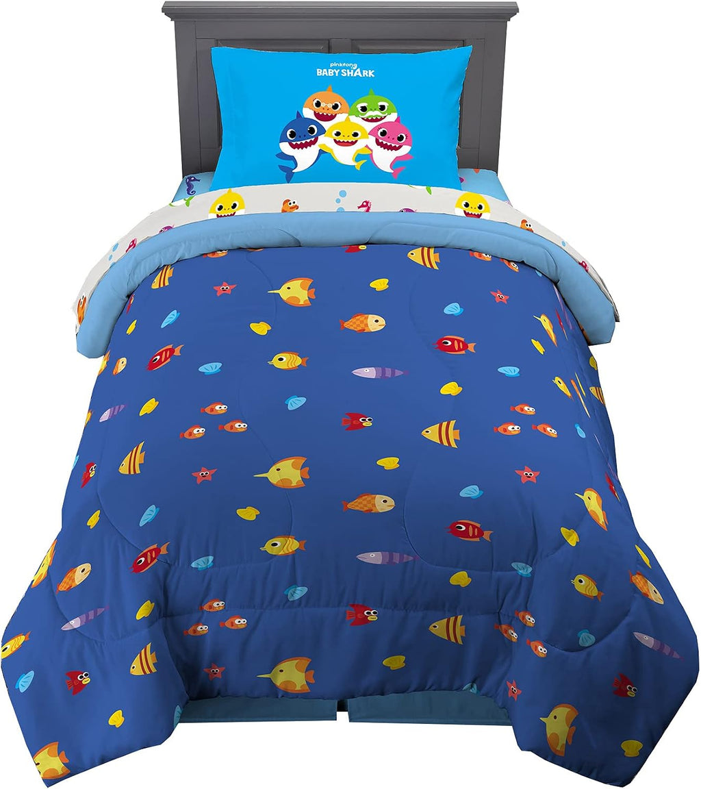 Franco Kids Bedding Super Soft Comforter and Sheet Set, 4 Piece Twin Size, Baby Shark