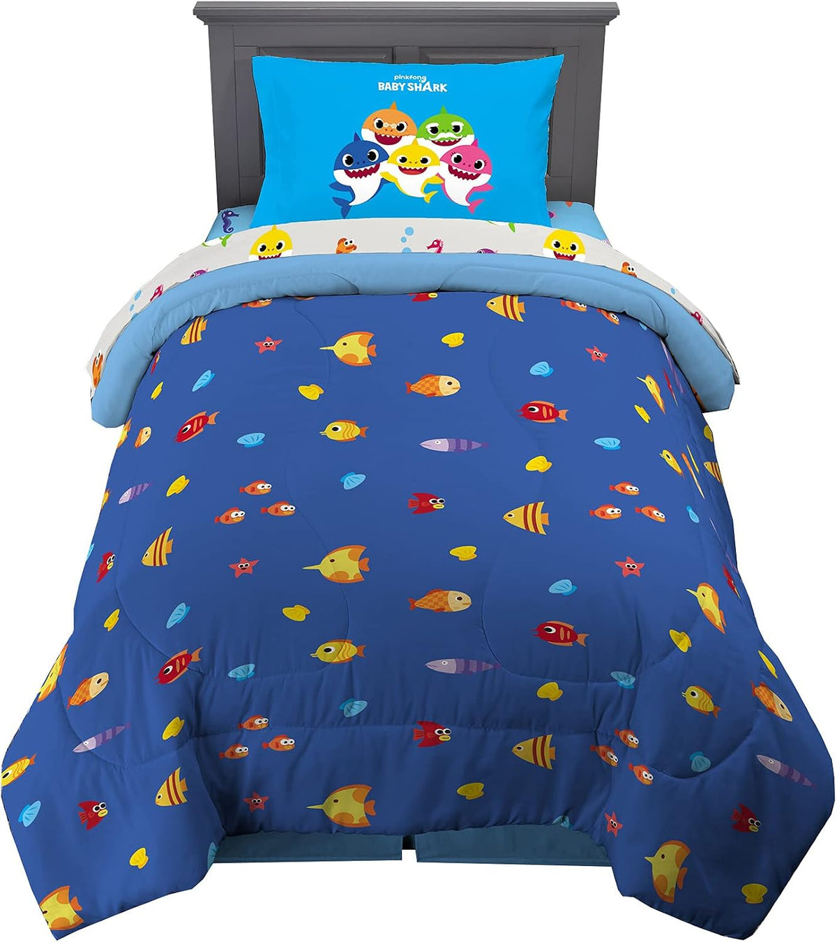 Franco Kids Bedding Super Soft Comforter and Sheet Set, 4 Piece Twin Size, Baby Shark