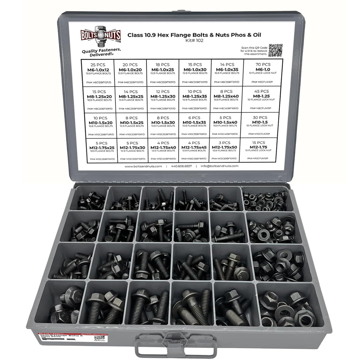 Metric Class 10.9 Hex Cap Flange Frame Bolts & Locking Flange Nuts Assortment Kit - 370 Pieces!