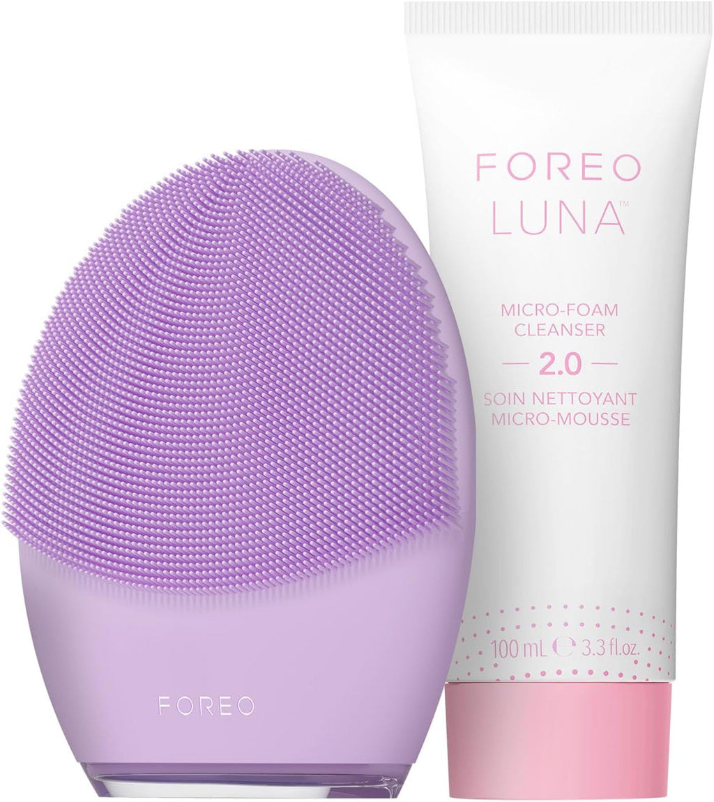 FOREO Deep & Gentle LUNA 4 Sensitive Bundle - Facial Cleansing Brush for Sensitive Skin + LUNA Micro-Foam Face Cleanser 2.0, 3.4 oz - Deep Cleansing and Firming Silicone Face Massager Beauty Set