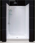 DreamLine 32 in. D x 48 in. W x 76 3/4 in. H Center Drain Acrylic Shower Base and QWALL-5 Backwall Kit In White, DL-6070C-01