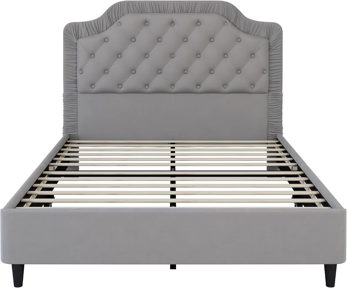 2-Pieces Bedroom Sets, Full Size Tufted Velvet Upholstered Platform Bed with Storage Ottoman Bench for Kids Teens Adult Bedroom, Wood Slat Support, No Box Spring Needed (Gray-2Z)