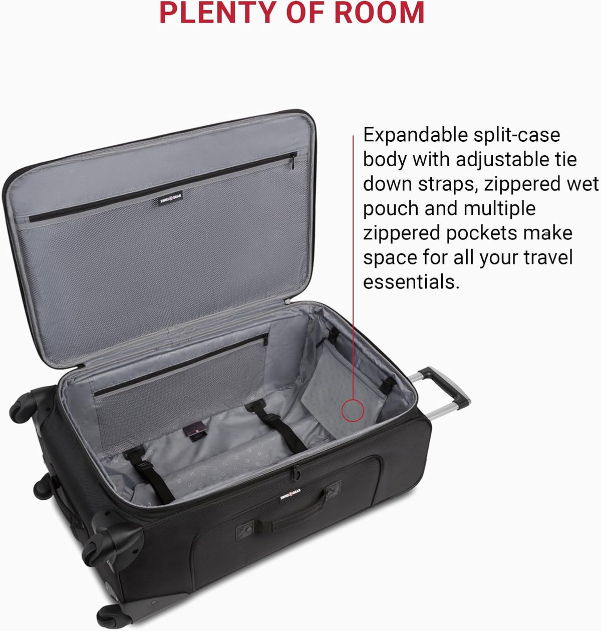 SWISSGEAR Sion Softside Expandable Spinner Luggage Durable Lightweight Travel Suitcase, Black, Checked-Large