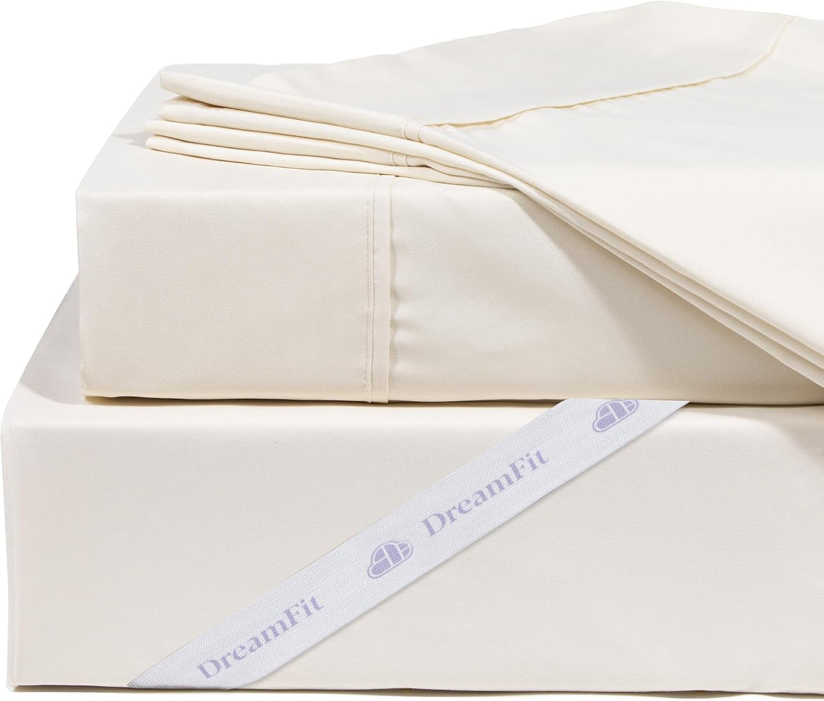 DreamFit DreamCool 100% Egyptian Cotton Cooling Bed Sheet Set with Elastic Corner Straps Extra Deep Pocket Crafted in USA Twin XL Sheet Set Ivory