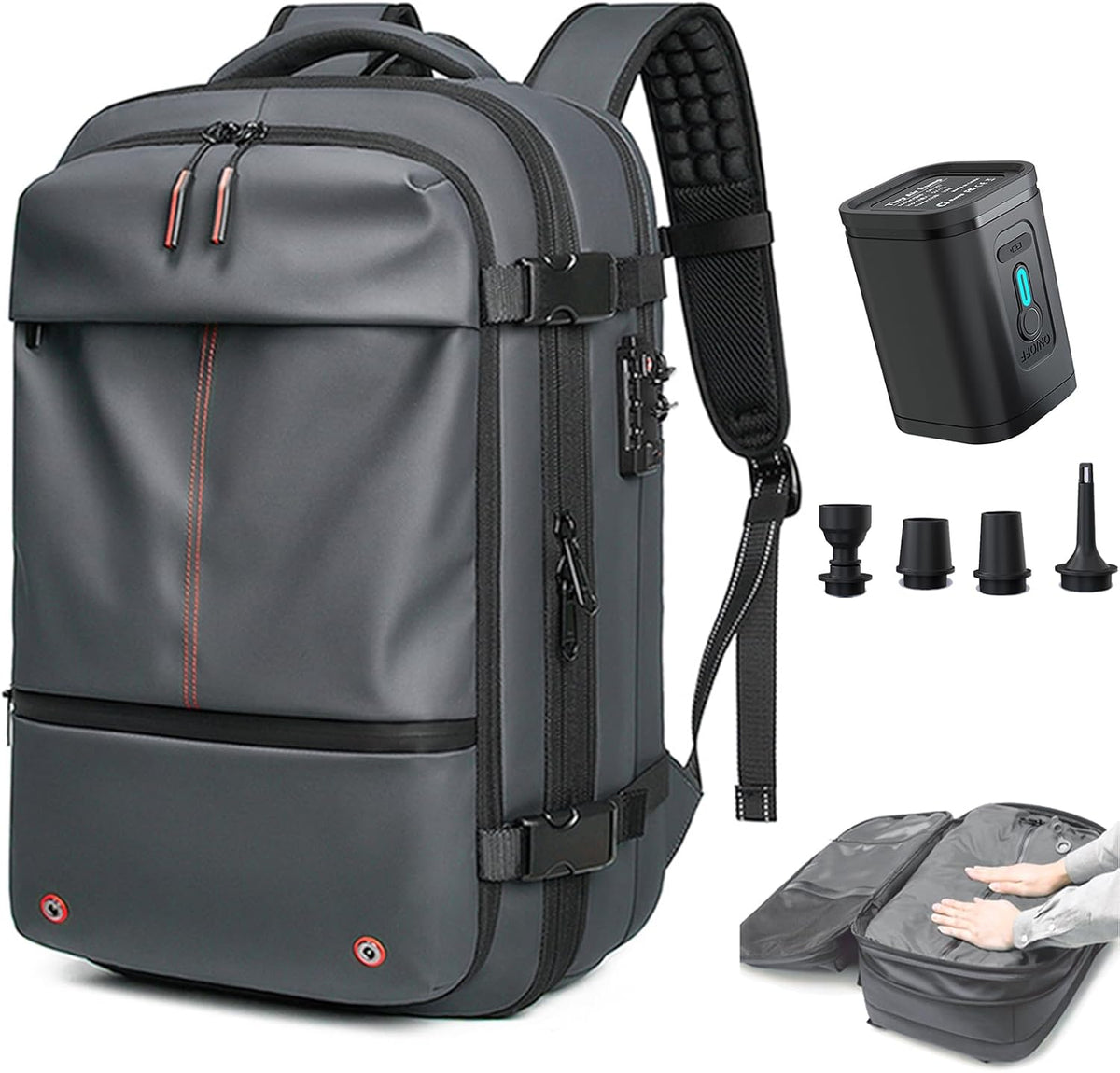 Somago Vacuumable Backpack Expandable Water-resistant Travel Bag with Air Pump TSA Lock Anti-thief Pocket