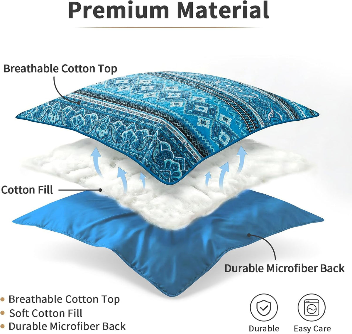TWINRUN Cotton Quilts California King Size Set, 3 Pieces California King Quilt Bedding Set (108 x 118 Inch), Lightweight Boho Oversized King Size Bedspread, Blue Stripes Cotton Quilts for All Seasons