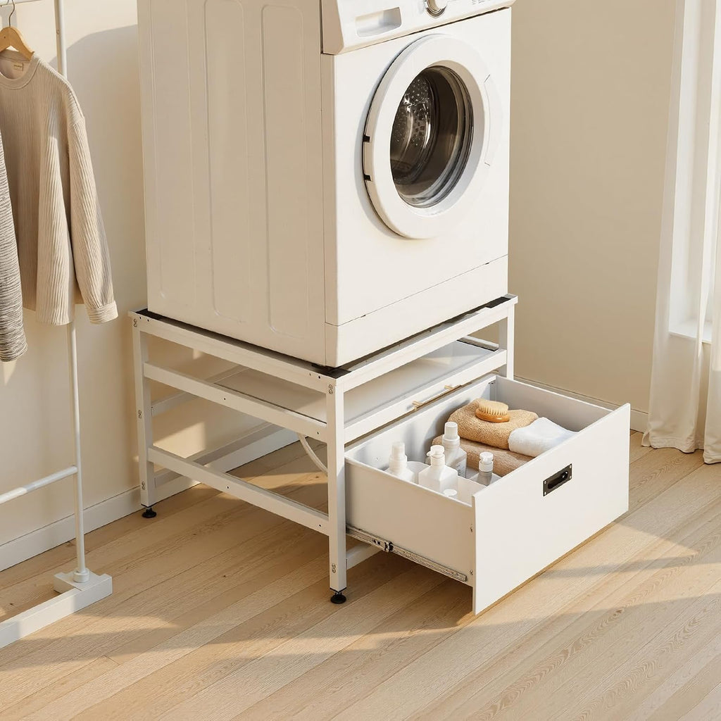 VEVOR Laundry Pedestal, 23 in Height, 29 x 29 in Washer and Dryer Pedestals with Pull-out Tray and Storage Space, 700 lbs Load Capacity, Non-Slip Feet Washing Machine Stand Universal Fit, White
