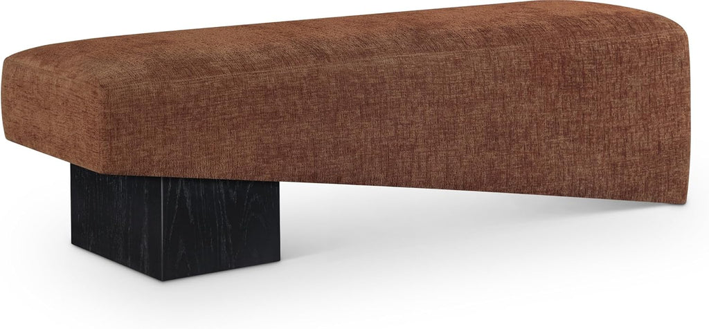 Meridian Furniture 22058Cognac Alora Collection Art Deco Bench with Soft Cognac Polyester Fabric, Black Finish Solid Wood Frame, 60.5' W x 18' D x 18' H, Cognac