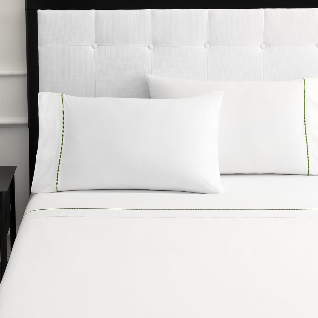 kate spade new york Dot Queen Sheet Set, 300 Thread Count and 100% Cotton, All Season 4 Piece Bedding Set, Machine Washable, White and Green