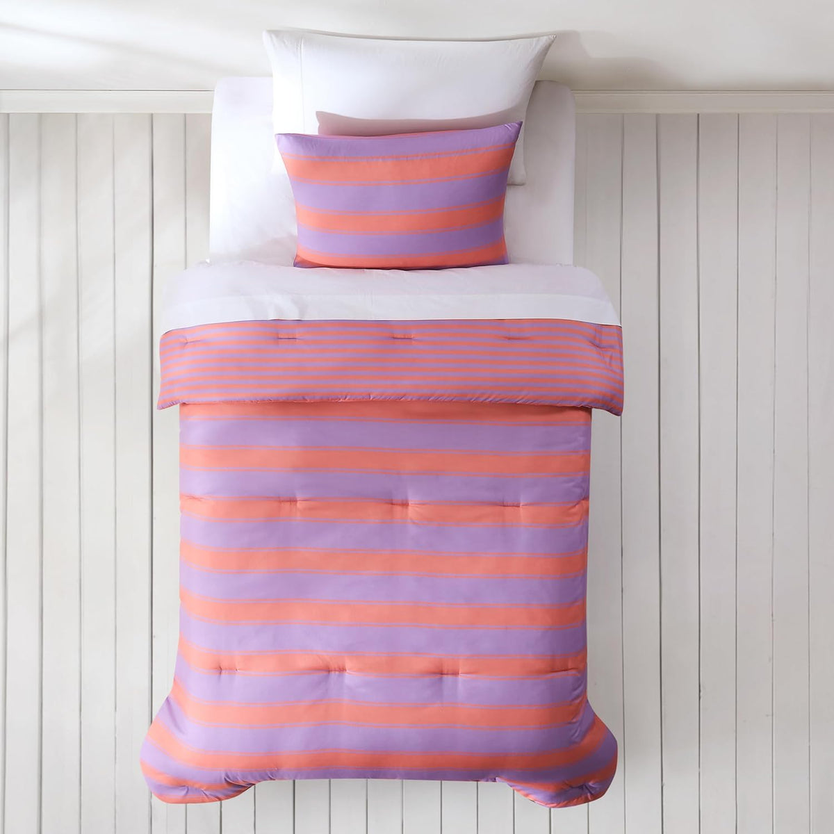 Lush Decor Gale Cabana Stripe? Reversible Comforter 2 Piece Set Twin/Twin XL Coral & Purple - Striped Bedding Set - Kids Pink Comforter - Coastal Dorm Decor