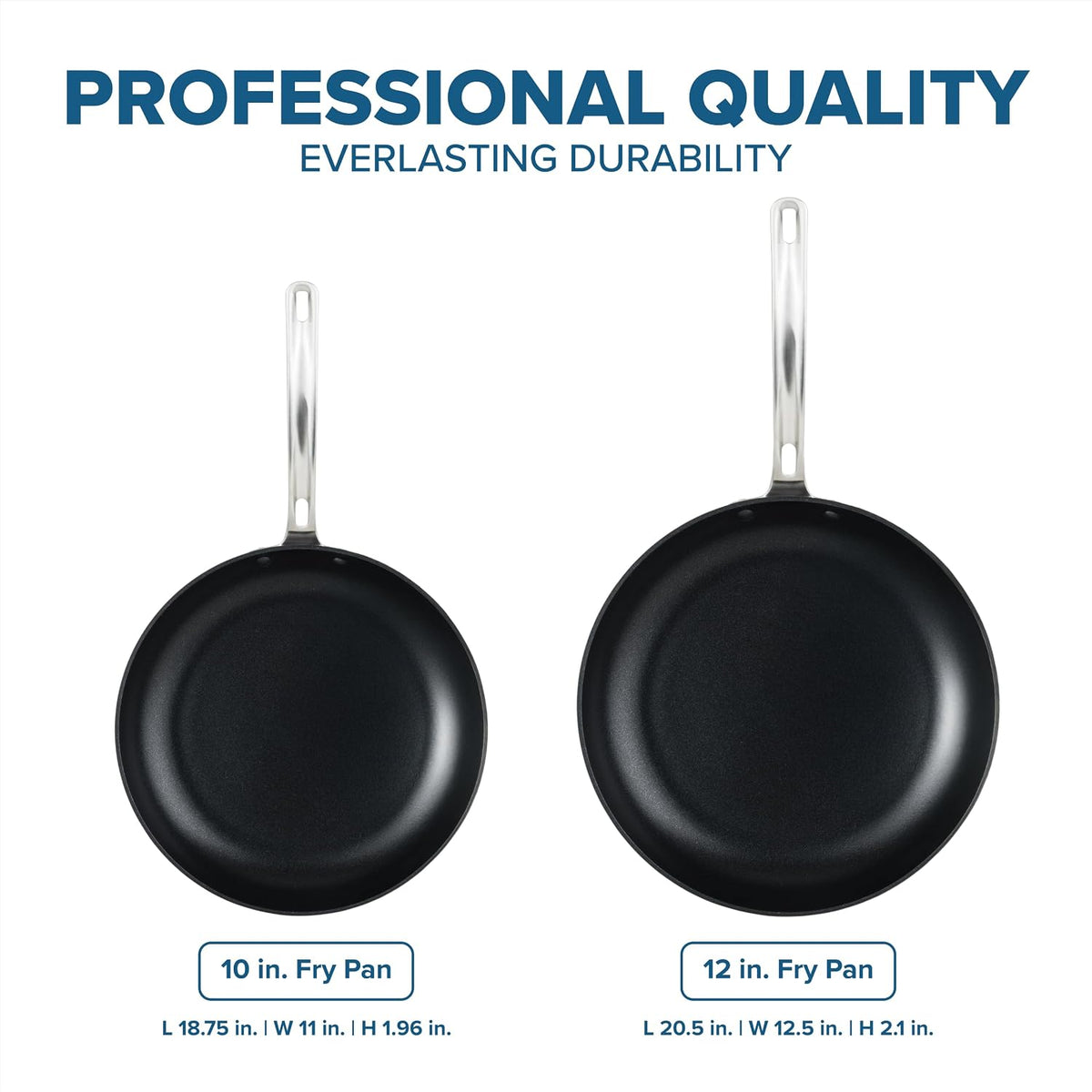 Viking Nonstick Frying Pans, 2 Piece Hard Anodized Kitchen Cookware, 10 and 12 Inch, Gray
