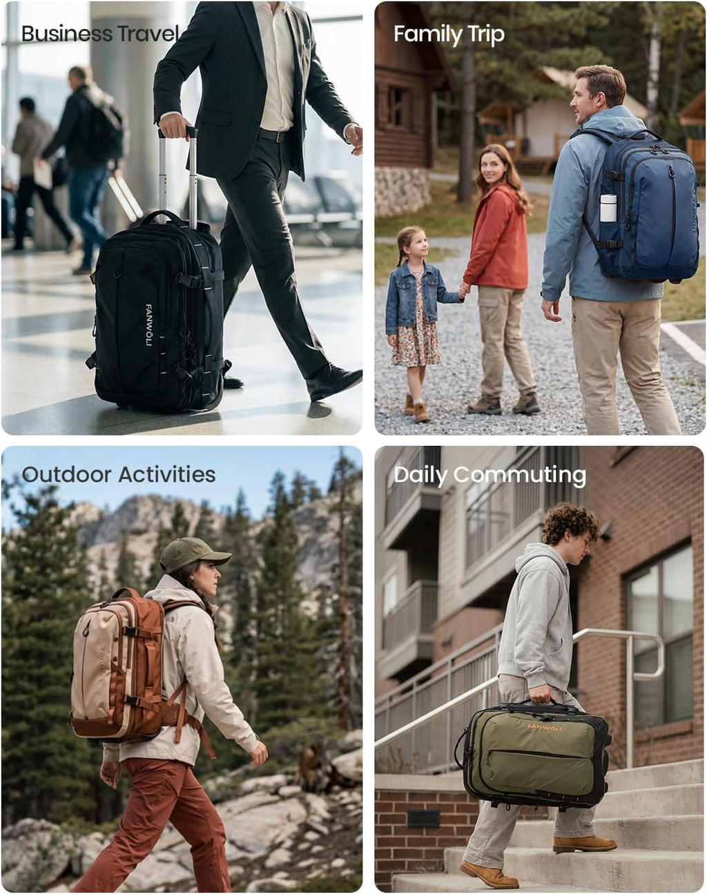 Fanwoli Rolling Vacuum Backpack Travel with One-Button Compression, 55L Expandable, Water Resistant Carry-On Suitcase Luggage, Ideal for Outdoor/Family/Trips