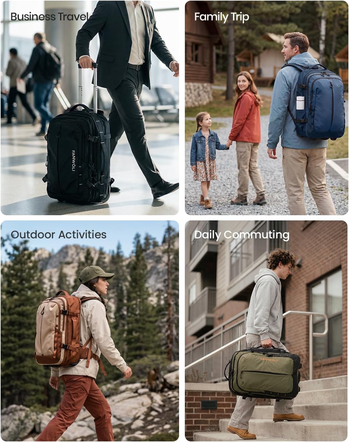 Fanwoli Rolling Vacuum Backpack Travel with Wheels, One-Button Compression, 60L Expandable Carry-On Suitcase Luggage, 18'' Laptop Compartment for Outdoor/Family/Business Trips