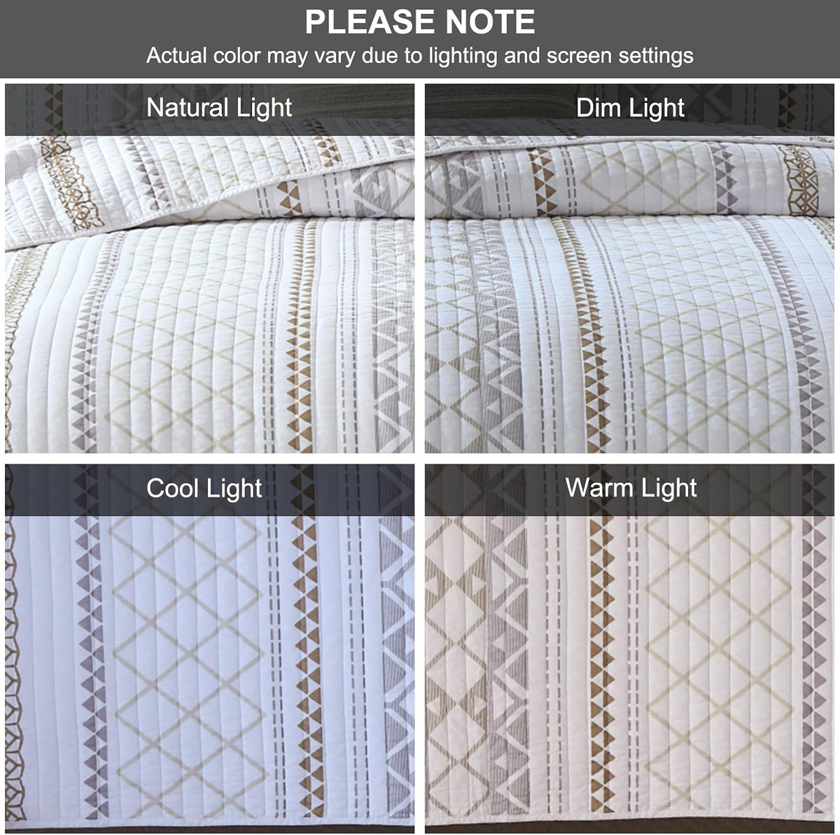 Quilt King Size, 100% Cotton King Quilt Bedding Set, Reversible Boho Striped King Bedspreads Lightweight Comforter Bed Spread King Size for All Season, 3 Pieces, White/Brown/Grey