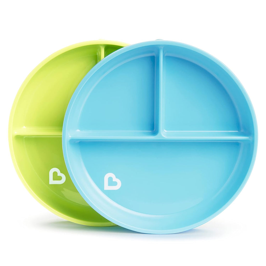 Munchkin Stay Put Suction Plates for Baby and Toddler,3 Divided Sections,Blue/Green,(Pack of 9)