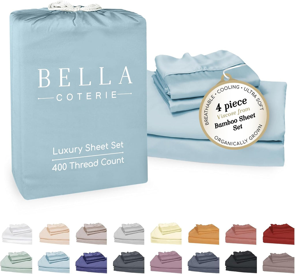 Bella Coterie Luxury Bamboo Viscose King Size Sheet Set | 100% Organically Grown | Ultra Soft | Cooling for Hot Sleepers | 18' Deep Pocket [Coastal Blue]