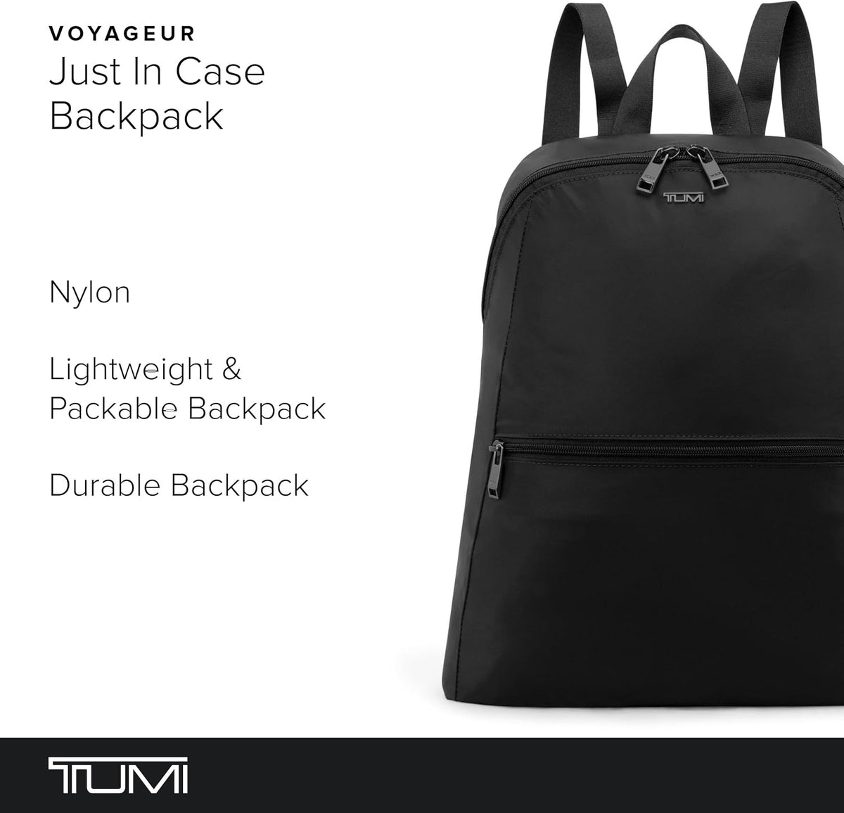 TUMI - Just In Case Foldable Backpack - Lightweight, Compact Travel Backpack - For One Bag Travel - 15.5' X 12.3' X 4.5' - Black with Gunmetal Hardware