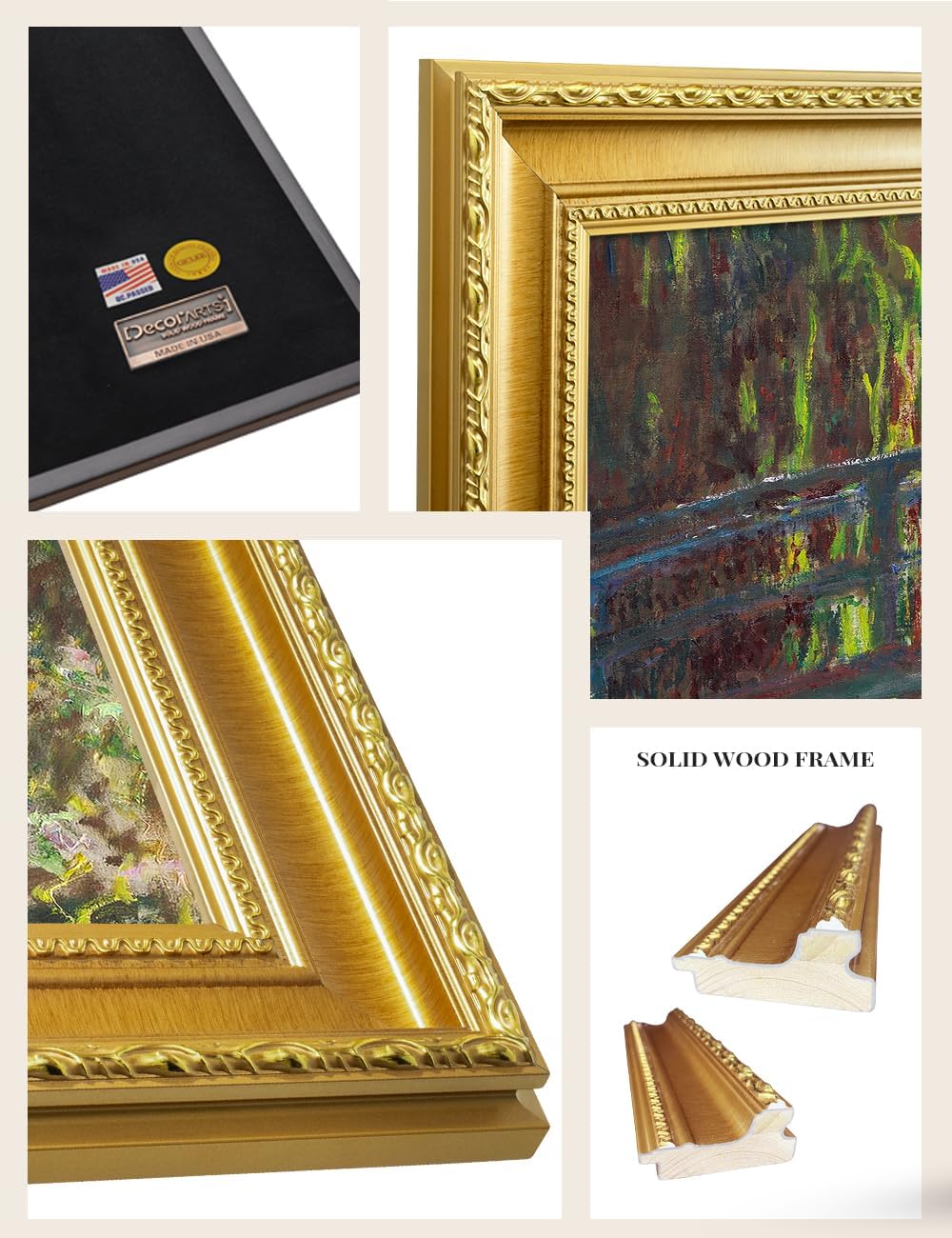 DECORARTS - Claude Monet Water Lily Pond Giclee Print with Gold Solid Wood Frame, Impressionist Large Framed Wall Art, Ready to Hang, Framed Size 28.75x34.75, Made in USA