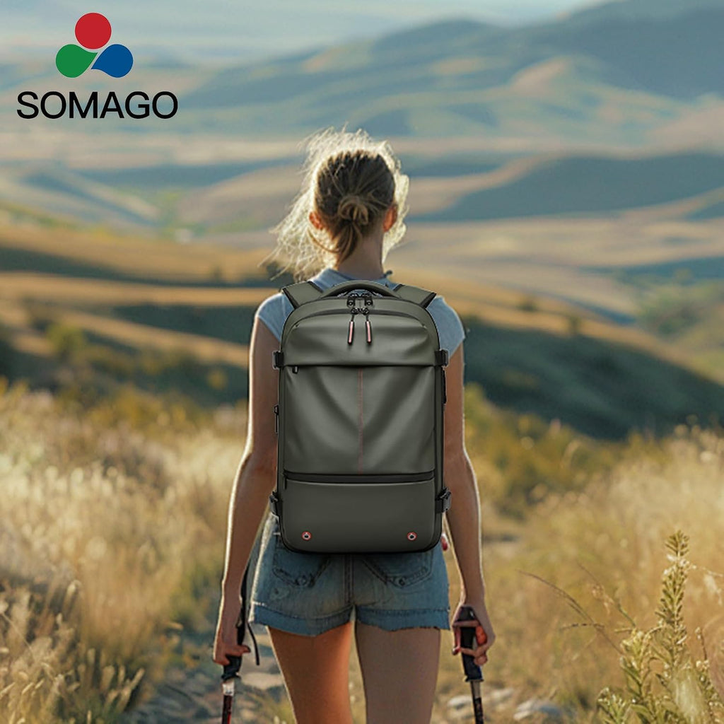 Somago Vacuumable Backpack Expandable Water-resistant Travel Bag with Air Pump Multifunctional Rucksack Backpack with TSA Lock Anti-thief Pocket Fit for 17 Inch Laptop