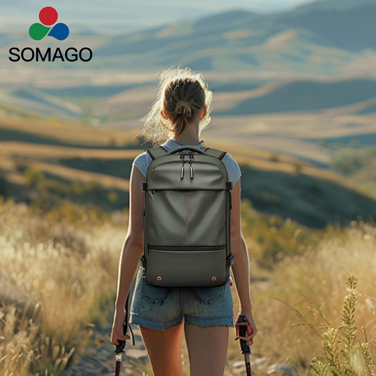 Somago Vacuumable Backpack Expandable Water-resistant Travel Bag with Air Pump Multifunctional Rucksack Backpack with TSA Lock Anti-thief Pocket Fit for 17 Inch Laptop