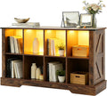 8 Cube Storage Organizer, 2 Tier Book Shelf with Led Lights, Farmhouse Book Shelves for Living Room, Horizontal Toy Storage Bookshelf, Wood Display Bookcase Cabinet for Bedroom, Office, Brown
