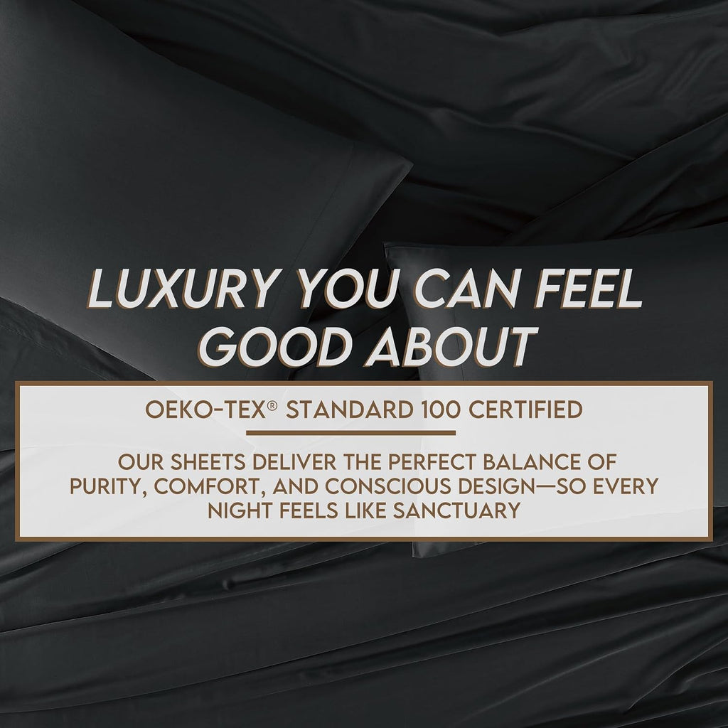 Brooklyn Loom 300 Thread Count 100% Rayon from Bamboo Charcoal 4 Piece Queen Sheet Set