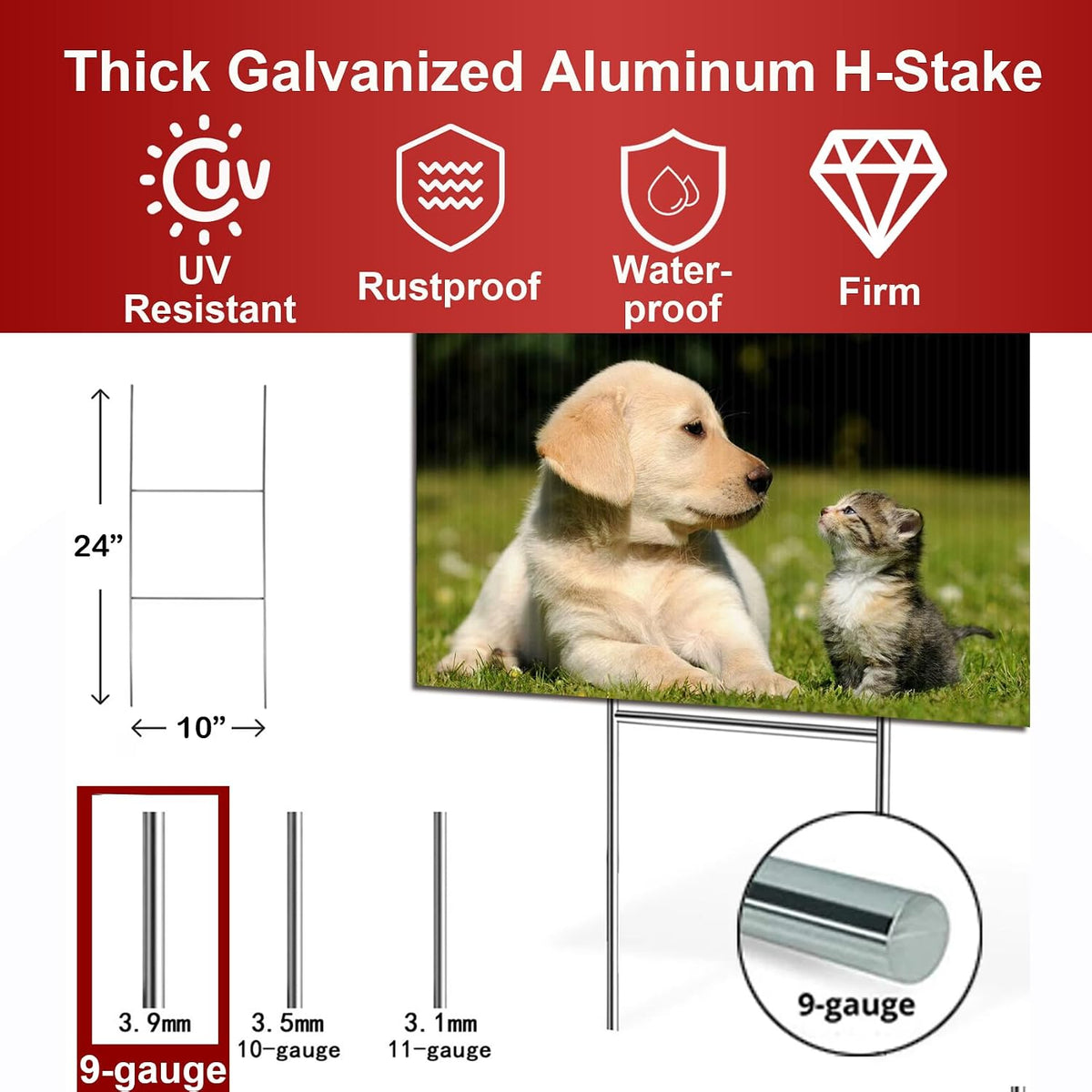24'X18'Pack of 100, Custom Yard Signs | Double Sided,4mm Weatherproof Corrugated Plastic, with Metal 'H' Stake,Outdoor Customizable Sign Cutout, Made in USA