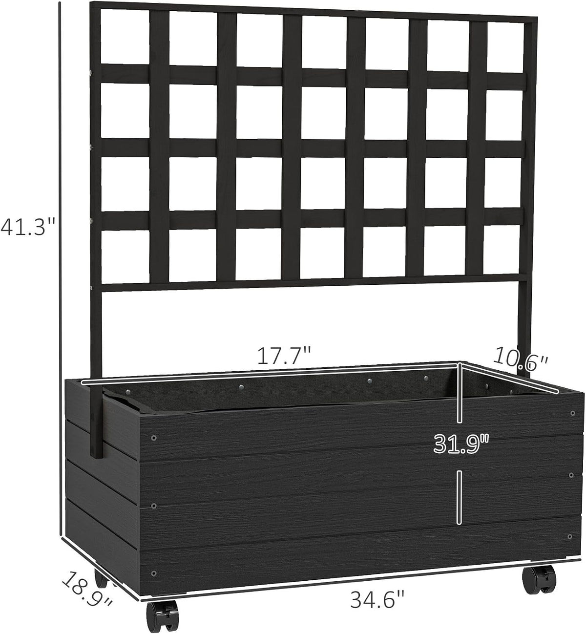 54x96x12inch Eco-Friendly Wooden Elevated Garden Bed with Custom Trellis System and Universal Swivel Wheels for Easy Portability