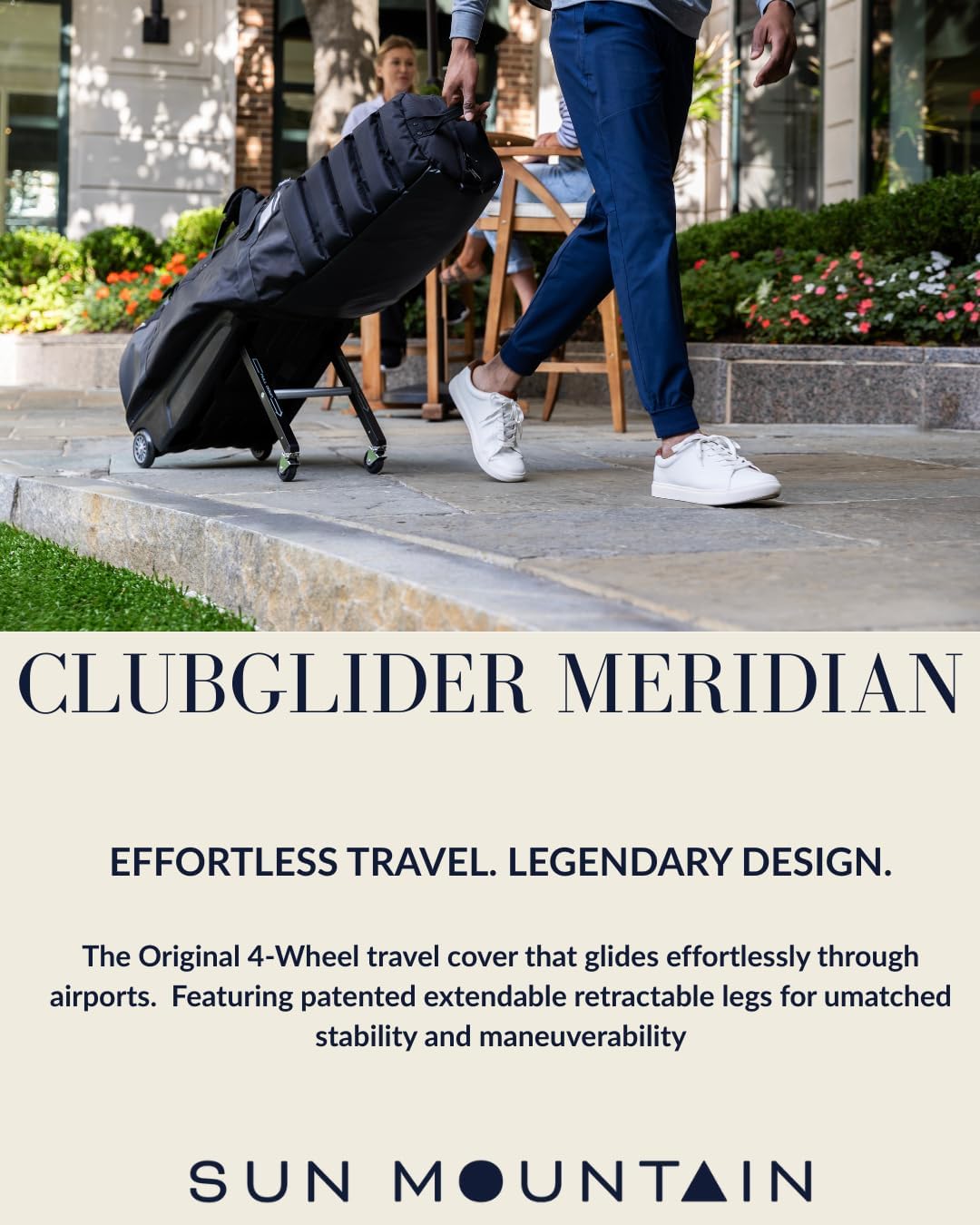 Sun Mountain ClubGlider Meridian Golf Travel Bag, 4-Wheel Rolling Retractable-Leg System, Effortless Travel