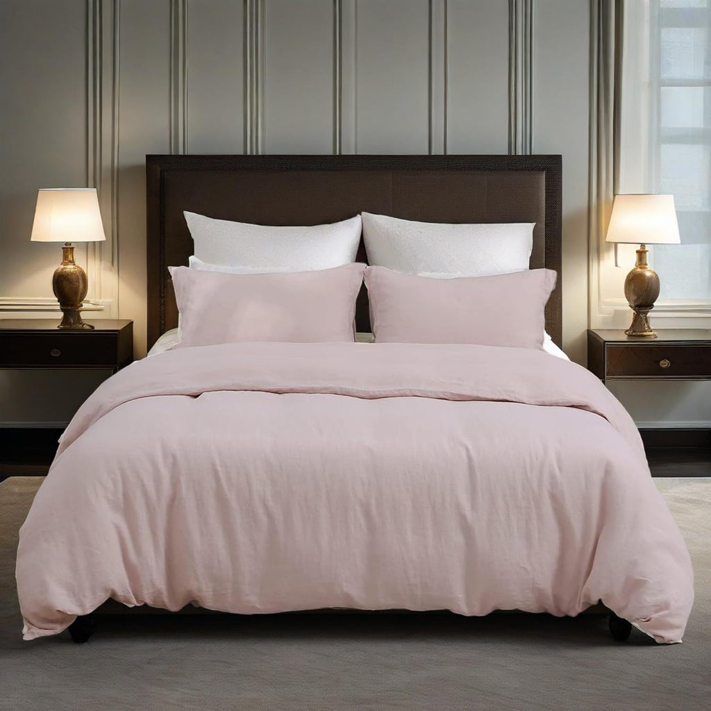Simple&Opulence 100% Linen Duvet Cover Set, Natural French Flax Blush Pink Duvet Cover Twin Size, Breathable Soft Comfy Linen Bedding Comforter Cover with 1 Pillowcase(Blush Pink, 68'x86')