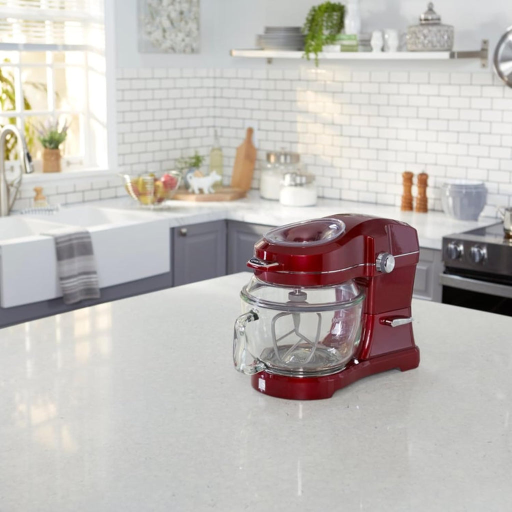 Kenmore 500W Oviation Stand Mixer - 10 Speed Mixing, Tilt-Head, 5QT Handheld Glass Bowl With Pouring Top Splash Guard, Flat Beater, Whisk, Dough Hook Attachments Countertop Kitchen Appliance, Red