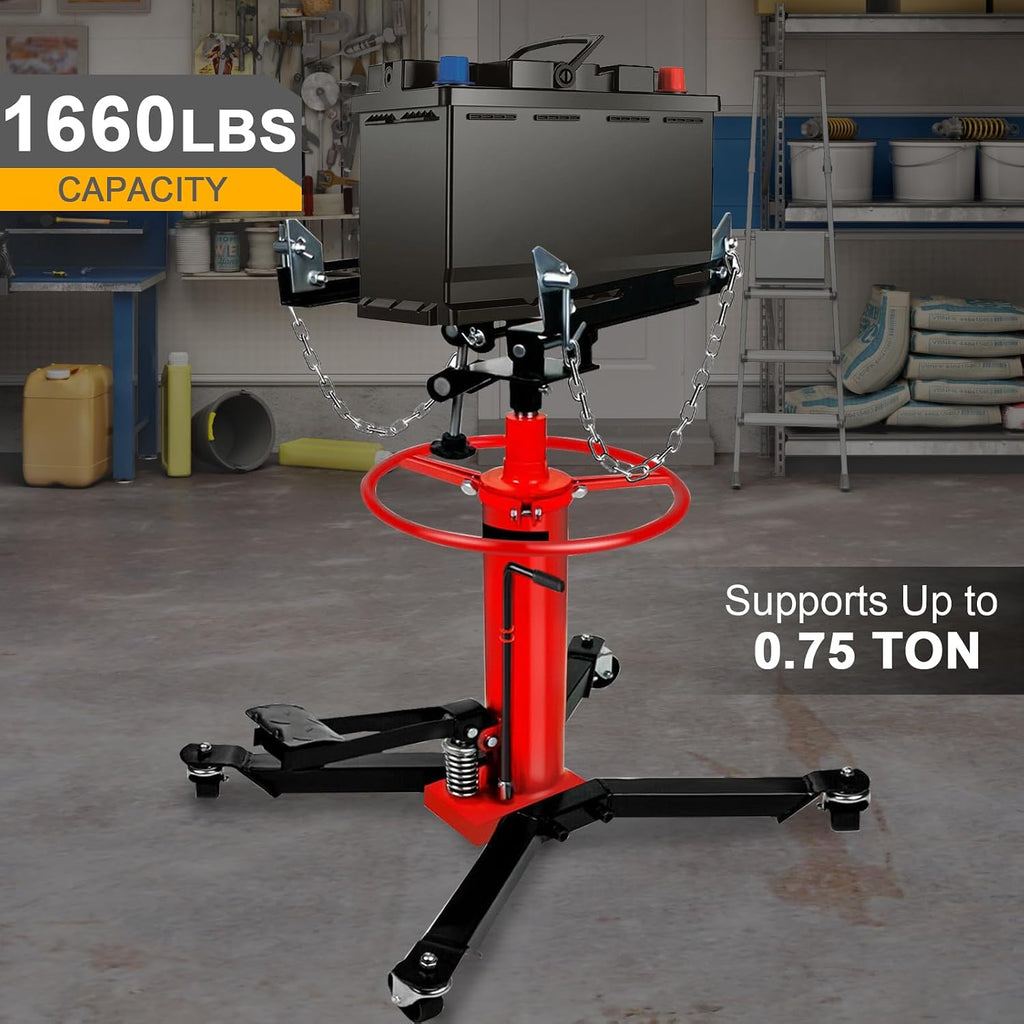 Transmission Jack 1660 lbs/ 0.75 Ton Capacity Hydraulic Telescopic Transmission Jack 34' - 68' Adjustable Height Telescoping Transmission Hydraulic with 360° Swivel Wheels Lift Hoist