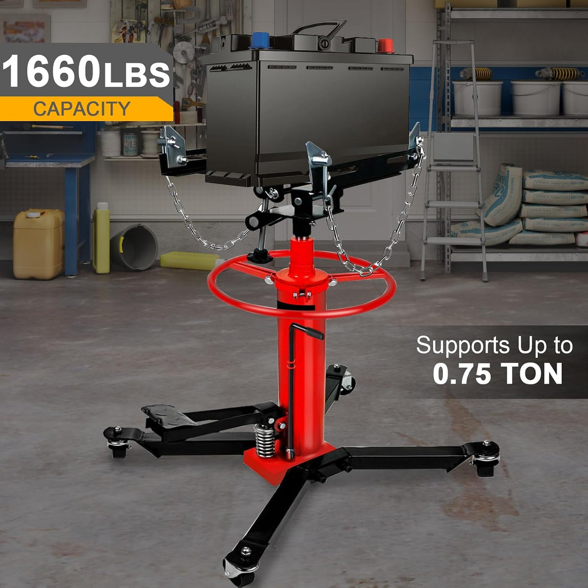 Transmission Jack 1660 lbs/ 0.75 Ton Capacity Hydraulic Telescopic Transmission Jack 34' - 68' Adjustable Height Telescoping Transmission Hydraulic with 360° Swivel Wheels Lift Hoist