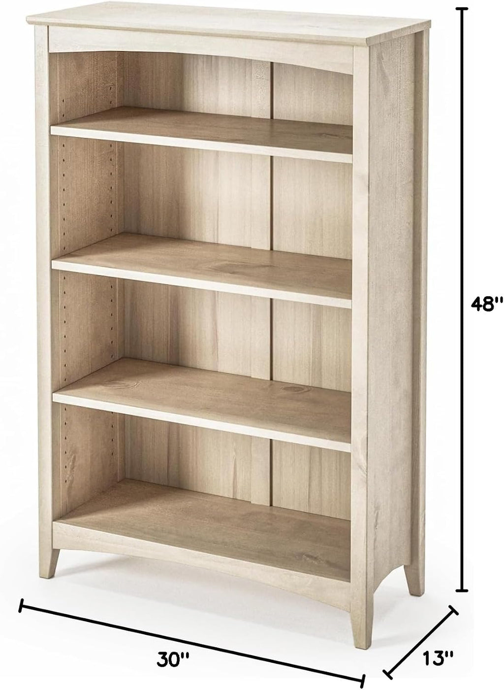 Camaflexi Shaker Style 4 Shelf Bookcase/Solid Wood / 48' High/Adjustable Shelving/Closed Back/Display Bookshelf for Living Room, Bedroom, Home and Office, Light Oak