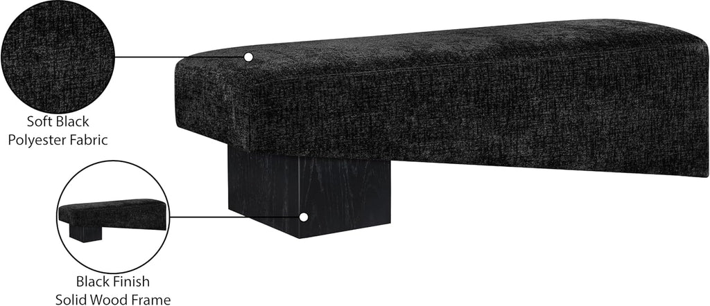 Meridian Furniture 22058Black Alora Collection Art Deco Bench with Soft Polyester Fabric, Black Finish Solid Wood Frame, 60.5' W x 18' D x 18' H, Black
