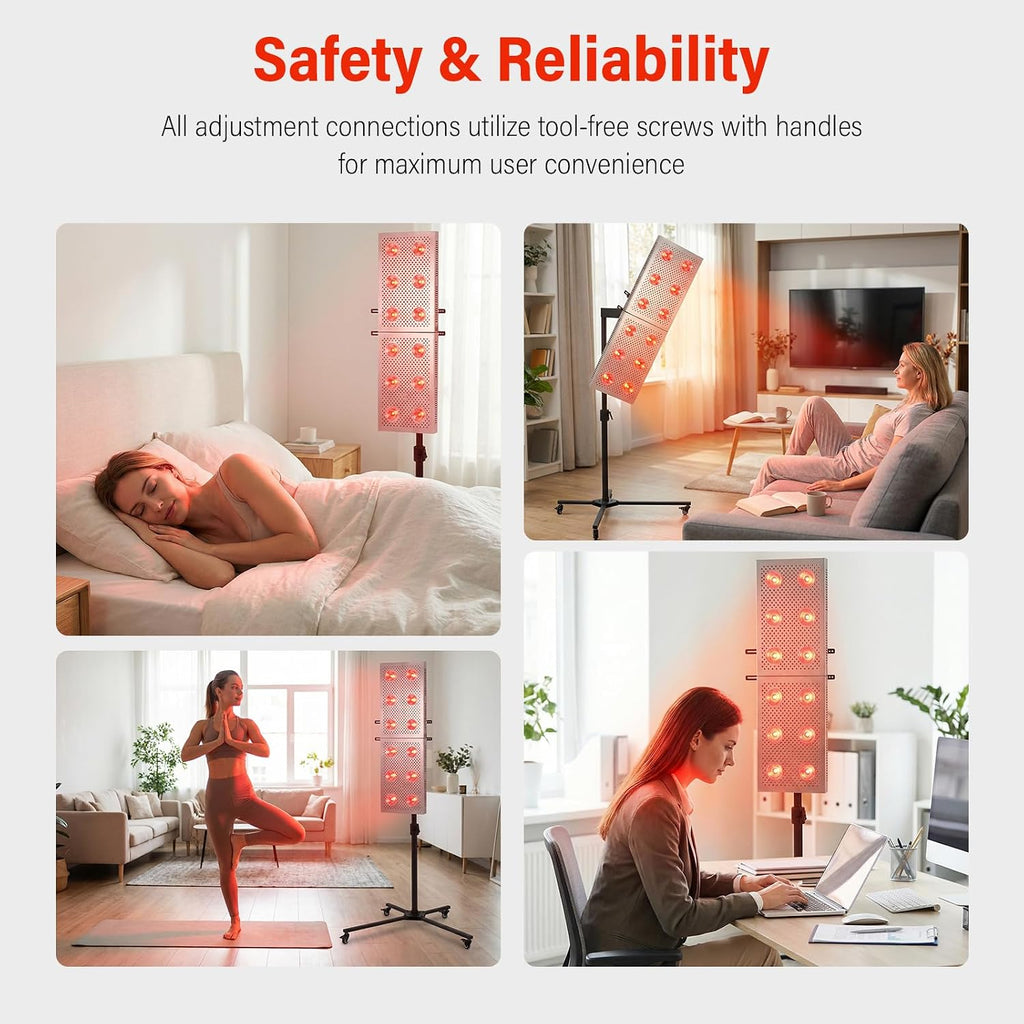 Universal Red Light Therapy Stand, Adjustable Height & 360° Mobile Hanging Bracket with Wheel Locks, 44 lbs Load Capacity LED Near Infrared Panel Holder for Home, Spa & Commercial Use