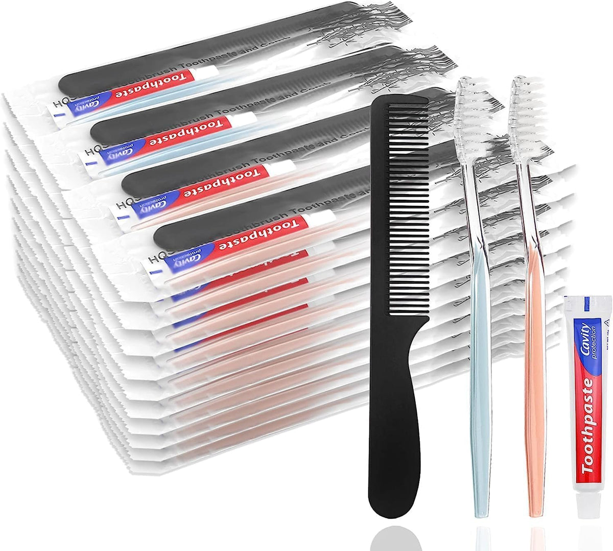 500 pcs Disposable Toothbrushes with Toothpaste and Comb for Homeless Individually Wrapped,10g Travel Toothpaste,7inch Black Hair Comb, Toothbrush for Hotel,AirBnb,Shelter,Charity