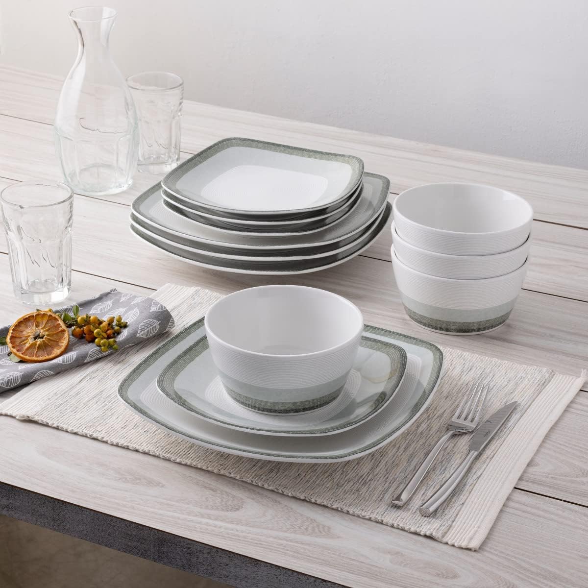 Noritake Colorscapes Layers Sage 12-Piece Square Dinnerware Set, Service for 4
