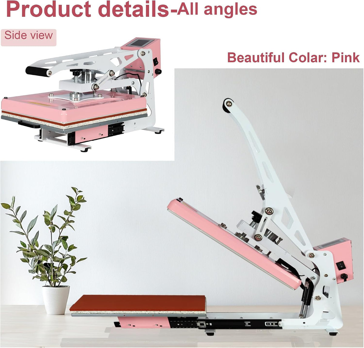 13' x 18' Semi-Auto Heat Press Machine for T-Shirts, Auto Open&Slide-Out Base, Clamshell Pull Out Lower Platen, 1200W Digital Sublimation Printer, Vinyl, DIY & Small Business (Pink, W13*L18)