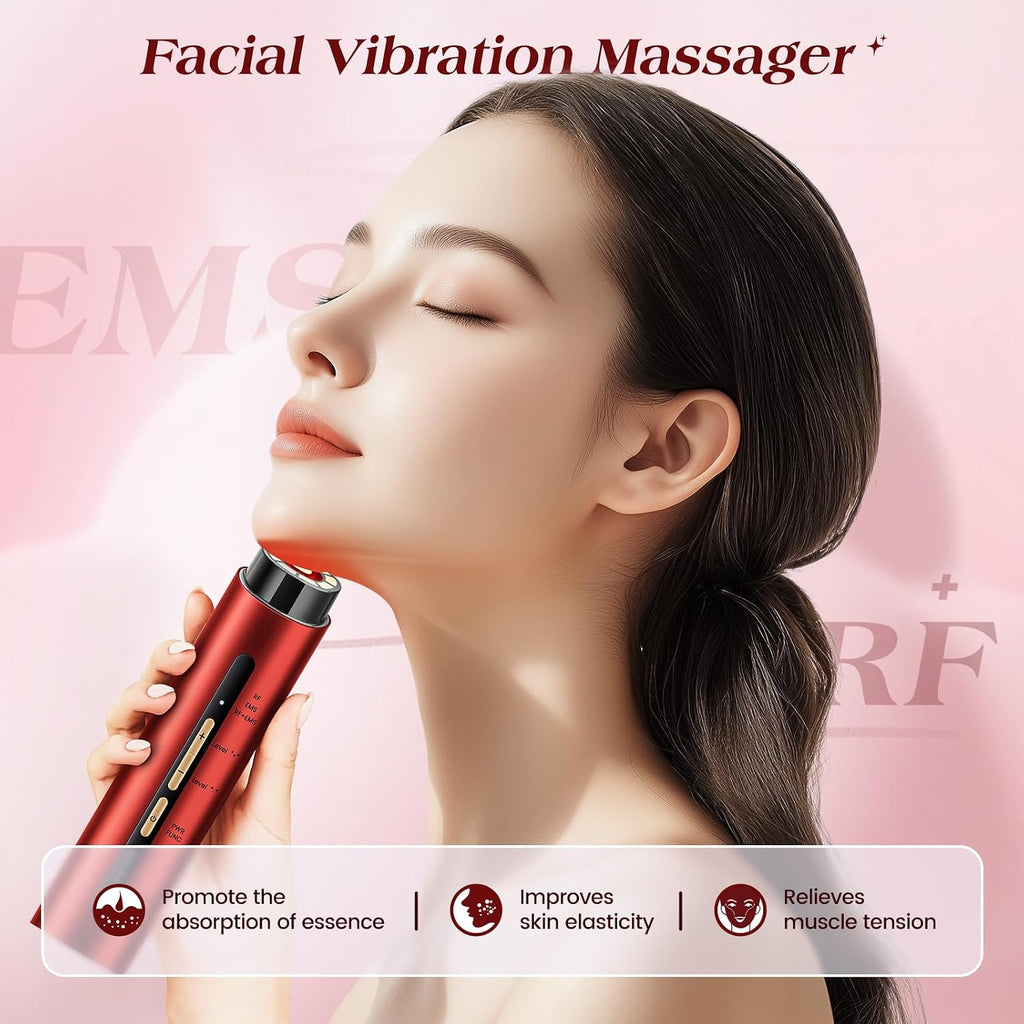 INTEO Microcurrent Facial Device, 3 Modes Red Light Therapy for Face and Neck, Skin Care Facial Massager Perfect Gifts for Women Men(Red)