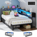 Doltoro Corner Bed Frame Twin XL with Storage Bookcase and Headboard, Platform Corner Bed with LED Lights and Charging Station, Twin XL Daybed with Storage Drawers for Kids Teens Guests, Dark Gray