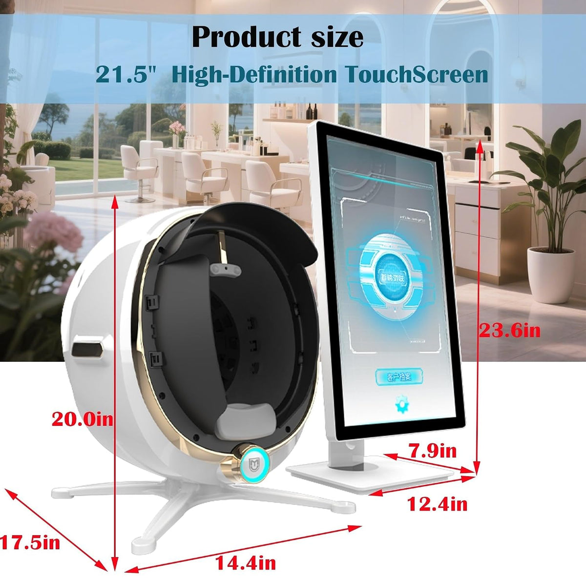 Skin Analysis Machine Professional - 21.5' HD Display, AI-Powered Facial Scanner for Salons & Spas,Product recommendations, 8-Spectral Imaging (Acne/Pigmentation/Wrinkle Detection), Multi-Language