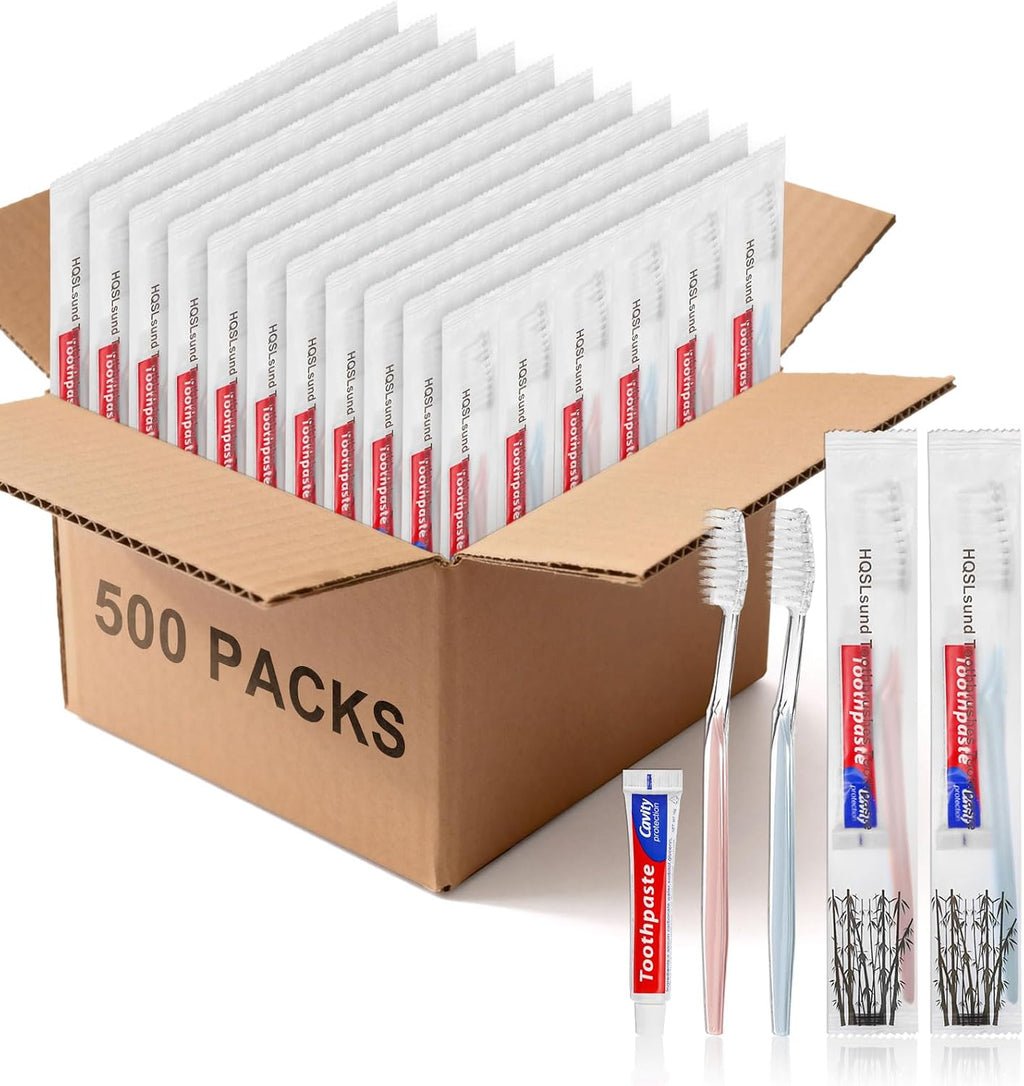 500pcs Disposable Toothbrushes, 2 Color, Travel Toothpaste for Homeless, Airbnb, Hotel