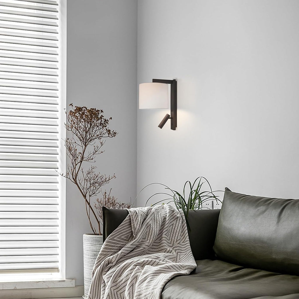 Cylindl Fabric Wall Lamp Reading Light for Book in Bed at Night, Adjustable Spotlights Sconces Lighting Hardwired Modern Lights for Workbench Bedroom Bedside Headboard T-155