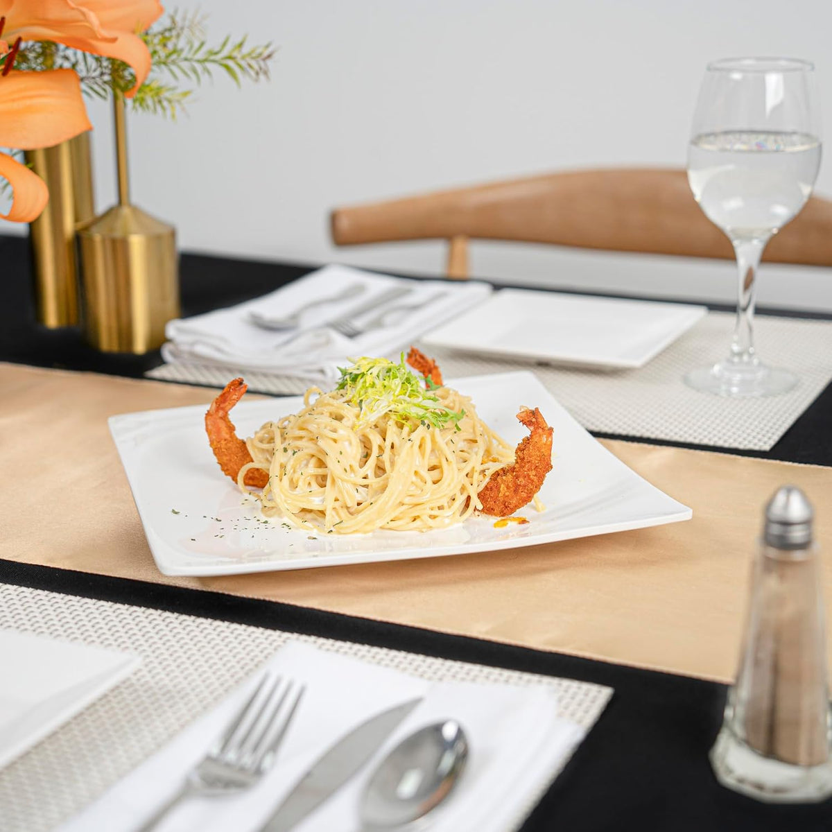 Restaurantware Voga 10 x 10 Inch Serving Plates 10 Square Pasta Plates - Premium Top-Rack DIshwashable White Melamine Serving Platters Serve Appetizers Or Desserts For All Occasions