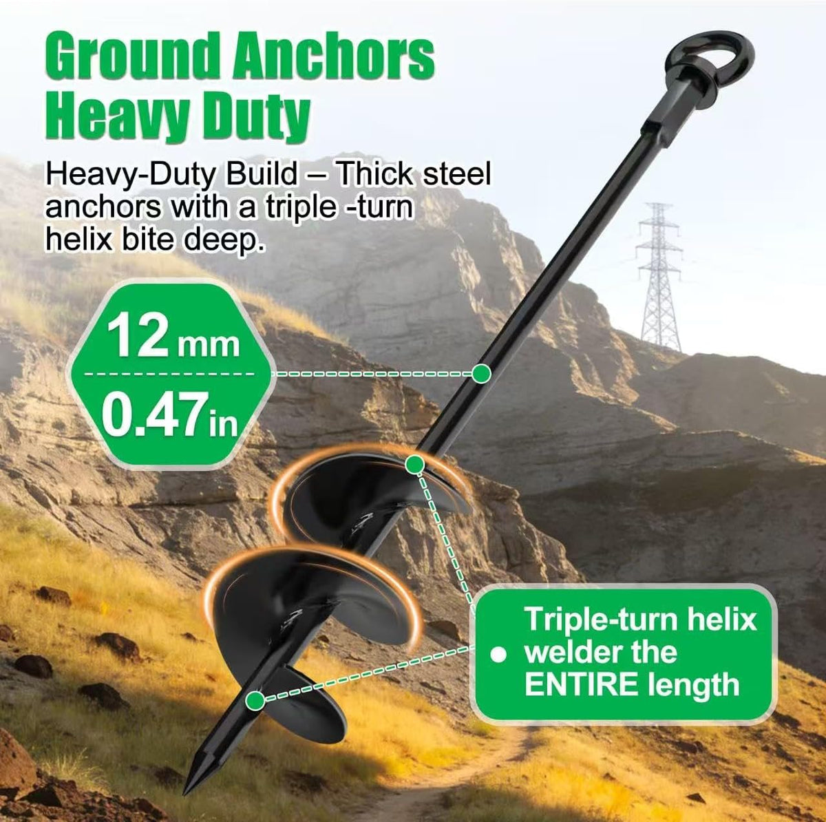 6 Pack 30' Heavy Duty Ground Anchors Shed Anchors Kit with 3/16' Galvanized Cable & 1/4' Jaw and Jaw Turnbuckle, Earth Anchors for Mobile Home Carport Gazebo Trampoline Swingset Tent